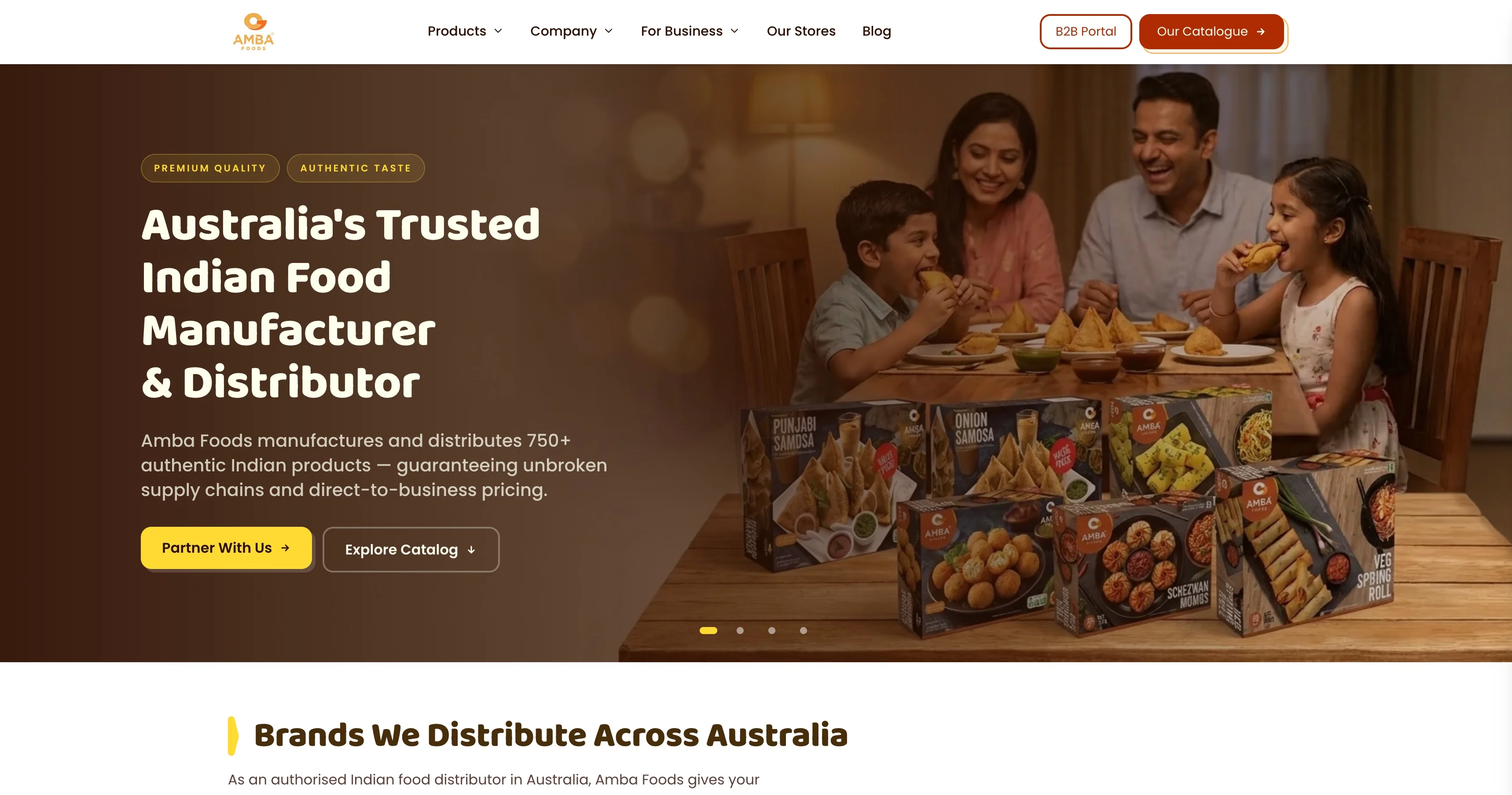 Amba Foods website — built with Astro, ranking #1